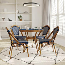 EMMA + OLIVER Soie Bistro Set Navy & White Rattan with Natural Frame