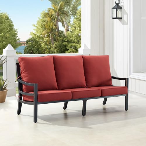Oakland Living Black Aluminum Patio Deep Seating Outdoor Sofa Couch with Red Cushions