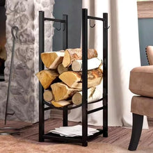 DJVHSRI Heavy Duty Iron Firewood Rack with Tool Holder, Indoor & Outdoor Fireplace Wood Storage Shelf,