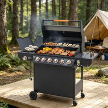 6-Burner Propane Gas Grill, Outdoor BBQ Grill with 12000 BTU Side Burner with Warming Rack, Stainless Steel Grill for Backyard, Patio, Family Party