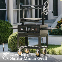 Ash & Ember Santa Maria Grill, Steel Wood & Charcoal Argentine Grill, Hand Wheel for Adjustable Heat Control, BBQ Grill with V-Grates & Grease Trap, Argentinian Grills with Bottom & Side Shelves