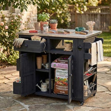 Merax Kitchen Island with Storage and Drop Leaf, Rolling Grill Cart with Stainless Steel Top, Drawers and Side Spice Rack,Outdoor Storage Cabinet for BBQ, Bar Patio Kitchen Island, Black