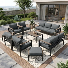 ADRERIC Patio Furniture Set 11 Seats and Coffee Table, 9 Pieces Patio Conversation Set with Thick Cushion, Ottomans, Deluxe Aluminum Modern Outside Sectional for Porch, Balcony, Deck, Yard, Dark Gray