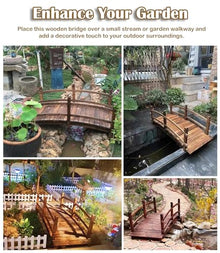 Blazea 140cm Long Outdoor Garden Bridge, Yard Footbridge Walkway Wooden, Stained Finish Arch Garden Bridge Landscaping with Safety Handrails