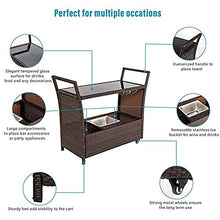 Outdoor Patio Furniture Set Outdoor Patio Wicker Rattan Serving Bar Cart with Ice Bucket Wine Rack Brown