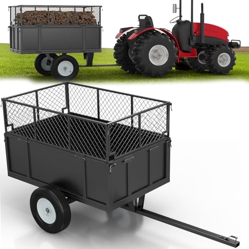 Garvee GarveeTech Heavy Duty 750 LBS Utility Trailer – 17 Cu Ft ATV Dump Trailer with Removable Sides, Pneumatic Tires & Quick-Dump Pull-Behind Yard Cart for Tractors, UTV, Lawn Mowers