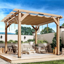 GAOMON 10x10Ft Wood Pergola with Retractable Canopy, Outdoor Patio Pergola with Sun Shade Cover, Durable & Rot Resistant, Cedar Wood Pergolas and Gazebos, for Patio, Deck, Garden