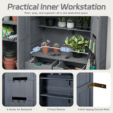 Roomfitters 71.6" Garden Potting Bench with Storage Cabinet, Waterproof Roof Outdoor Potting Table, Shelves, Drawers, Gray