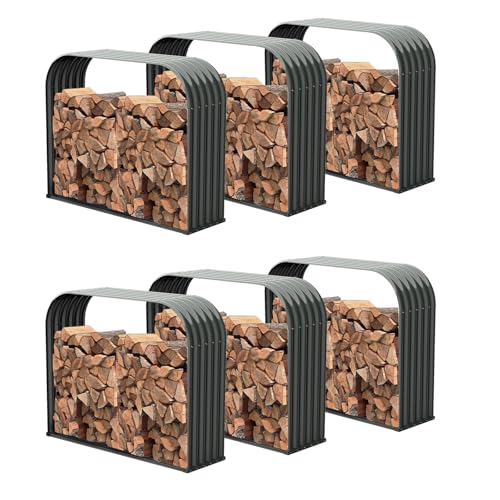 A ANLEOLIFE Outdoor Firewood Rack, Trio Gray 6-Pack with Corrugated Roofs