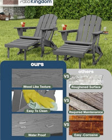 Patio Kingdom 4-Pack Adirondack Rocking Chairs with Retractable Ottoman & Cup Holders, Folding HDPE Patio Rockers for Porch, Deck, Fire Pit, Poly Lumber Outdoor Chairs with Phone Slot, Gray