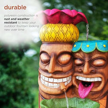 Alpine Corporation - 3-Tiered Colorful Tiki Head Water Fountain, Indoor/Outdoor Tropical Waterfall with LED Lights, for Garden, Patio, Yard, 35" H
