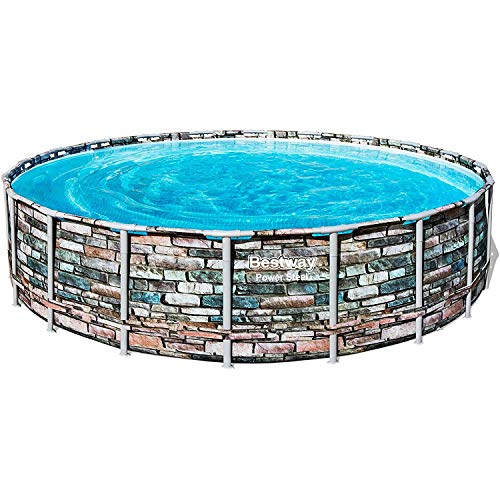 Power Steel Bestway 56881E 20-Ft Diameter Frame Round Above Ground Swimming Pool Set Multi