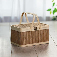 Wicker Picnic Basket with Lid and Handle – Handwoven Rattan Storage Basket for Fruit, Snacks, Camping & Decor