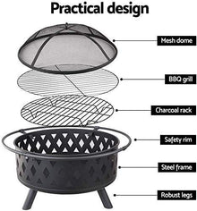 Garden Fire Pit Portable Grill Barbecue Rack Outdoor Fire Pit, Multifunctional Garden Terrace Fire Bowl Heater,BBQ Grill Fire,Heat-Resistant Coating,Steel Frame for Camping Backyard