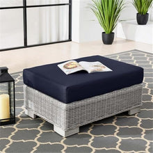 Modway Conway Outdoor Patio Wicker Rattan Ottoman in Light Gray Navy