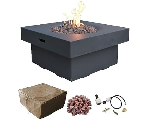 AMS Fireplace | Modeno | Branford | Firepit Table | Cover and Lava Rocks Included | (Fuel: Liquid Propane - Black)