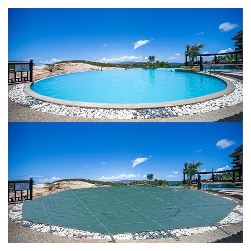 LZMZMQ Inground Pool Safety Cover for Kids Protection, Custom Green Mesh Winter Round Pools Covers Saver Tarp with Installing Anchors, Wooden Deck/Concrete Floor Mounted(10.7m (Round Cover))