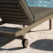 Modway Saratoga Teak Outdoor Chaise Lounge Chair in Weathered Gray Flint – Adjustable Wood Pool Lounge Chair with Wheels and Cushions