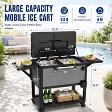 Outdoor Cooler Ice Chest Cart - 104 Qt Patio Rolling Cooler Cart on Wheels, Large Portable Standing Party Beverage Bar Cart with Foldable Shelves & Bottle Opener for Backyard BBQ Deck Camping Gray