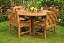 WholesaleTeak New 5 Pc Luxurious Grade-A Teak Wood Outdoor Dining Set - 60" Round Dining Table and 4 Devon Arm/Captain Chairs #WHDSDVl