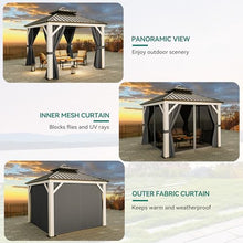 YITAHOME White Gazebo 10x10ft Hardtop Double Roof with Netting and Curtains