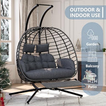 SWITTE Double Egg Chair Outdoor with Stand & Footrest, Patio Swing, Gray