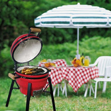 Ceramic Charcoal BBQ Grill and Smoker, Stainless Steel Grates -21" Ceramic with Tall Stand(B)