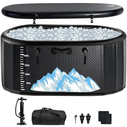 Zumic Ultral Inflatable Cold and Heat Plunge Tub for Athletes, Ice Bath Tub with Insulated Lid and Storage Bag, Water Chiller Compatible, Portable for Outdoor & Indoor Recovery, 248 Gallon