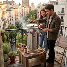INGRILL Mini 6 lb Stainless Steel Vertical Barrel Smoker Grill, 3-in-1 Charcoal BBQ for Smoking, Grilling & Baking, Low-Smoke Design with Backpack Bag & Fishbone Skewer Rack for Balconies