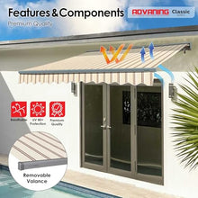 ADVANING Classic Series 10'X8' Electric Retractable Awning, 100% Acrylic UV+ Sun Shade Canopy, Beige w/Brick Red Stripes, EA1008-A332H