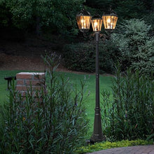 Gama Sonic Royal Bulb Solar Lamp Post Light Kit, 89 inch Tall, Outdoor Triple Head Black Cast Aluminum, Rain Water Glass Light Pole, Warm White 2700K 98B50003 (Upgraded Panel)