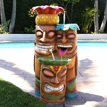Alpine Corporation - 3-Tiered Colorful Tiki Head Water Fountain, Indoor/Outdoor Tropical Waterfall with LED Lights, for Garden, Patio, Yard, 35" H