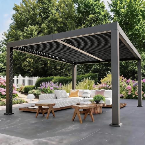IDEALHOUSE All-Aluminum Louvered Pergola, Adjustable Roof Hardtop Gazebo