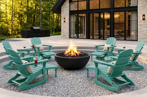Patio Kingdom 6-Piece All-Weather HDPE Adirondack Rocking Chairs Set, Heavy Duty Sturdy Patio Rocker Furniture Suite for Large Backyard, Outside Deck & Fire Pit Conversation Area, Aruba Blue