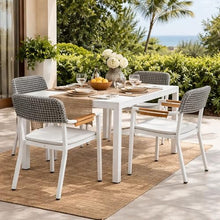 Benjara Shia 22 Inch 4 Side Chair and 2 Armchair Set, Crisp Aluminum Frames, White and Gray