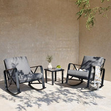 Tribesigns Outdoor Rocking Chair Set, Patio Furniture Sets, Waterproof Rocking Chair with Thick Cushion, Metal Rocker for Balcony (Grey, 3PCS Rocking Bistro Set)