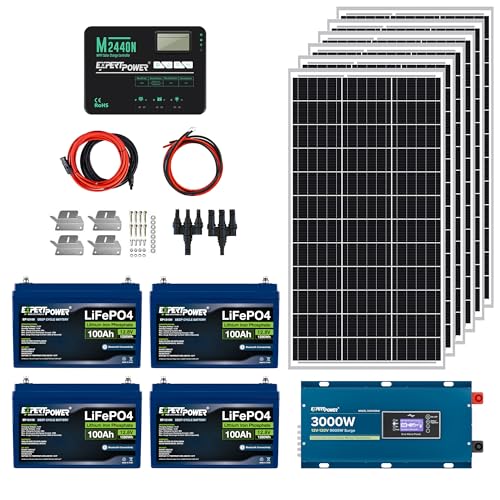 ExpertPower 5KWH 12V Solar Power Kit | LiFePO4 12V 100Ah, 600W Solar Panels, 40A MPPT Solar Charge Controller, 3KW Pure Sine Wave Inverter Charger | RV, Trailer, Camper, Marine, Off Grid