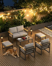 IDEALHOUSE Aluminum Outdoor Patio Furniture - 1 Pcs Loveseat and Coffee Table, All-Weather Metal Modern Outside Furniture with Washable Thick Cushion for for Balcony, Garden, Deck, Backyard,Gray