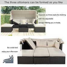 YWMLFZ Patio Rectangle Daybed with Retractable Canopy, Wicker Furniture Sectional Seating with Washable Cushions, Backyard, Porch