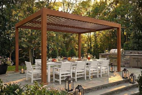 Patio Kingdom 10' x 13' Louvered Pergola Outdoor Aluminum Pergola Kit with Adjustable Roof, All-Weather Metal Gazebo with Drainage System for Patio, Deck, Garden and Backyard Shade, Wood Looking