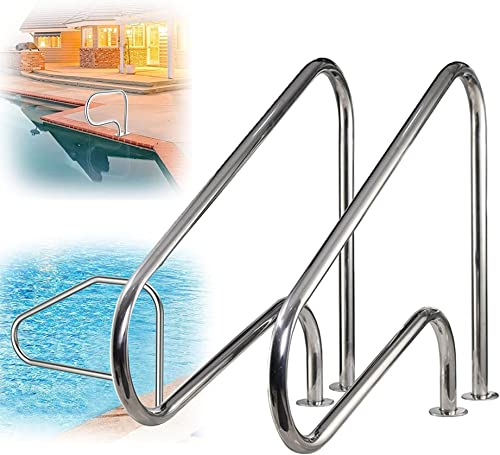 BSNANCA Pool Rail 31.5" Pool Railing 304 Stainless Steel Silver Pool Handrail Humanized Swimming Pool Handrail with Blue Grip Cover, 2Pcs,ARA (ARG)