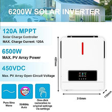 Y&H 6.2KW Solar Hybrid Inverter 48V AC220V On/Off-Grid Solar Inverter Built-in MPPT 120A Solar Charger, Two Load Output Power Max PV Power 6500W Input, Supports Batteryless