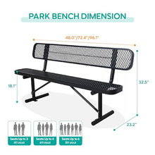 8FT Park Benches for Outside,Heavy Duty Commercial Park Bench, Outdoor Metal Bench with Backrest & Portable Frame, 96" Black Weatherproof Carbon Steel Garden Bench for Shopping Malls, School, Patios