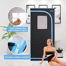 WEALTHOME Portable Infrared Sauna Tent, Plus Type Full Size Steam Sauna Tent. Spa, Detox,Therapy and Relaxation at Home.Larger Space,Stainless Steel Pipes Connector-Black(Blue Binding)