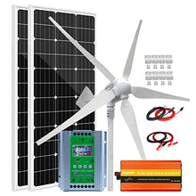 1200W Solar Wind Kit with 2000W Power Inverter Off Grid System for Mobile Home：1000W 24V Wind Turbine Generator + 2pcs 100W Mono Solar Panel + Hybrid MPPT Charge Controller + Accessory