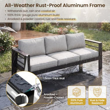 Kiss the Water 3 Seats Aluminum Outdoor Patio Sofa Set, All Weather Rust-Proof Metal Patio Couch, Modern Outdoor Furniture for Backyard Porch Garden, 5" Thick Waterproof Olefin Cushions, Light Grey