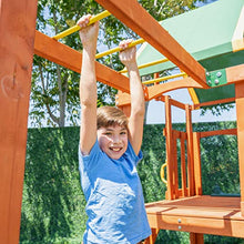 Sportspower Olympia Wood Swing Set with 3 Swings, Slide & Monkey Bars Natural/Green