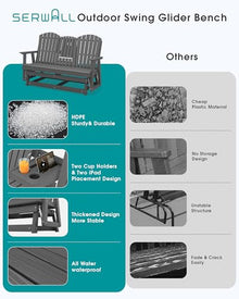 SERWALL 3 Seat Porch Glider Bench with Cup Holdersi and Pad Placement,Gray