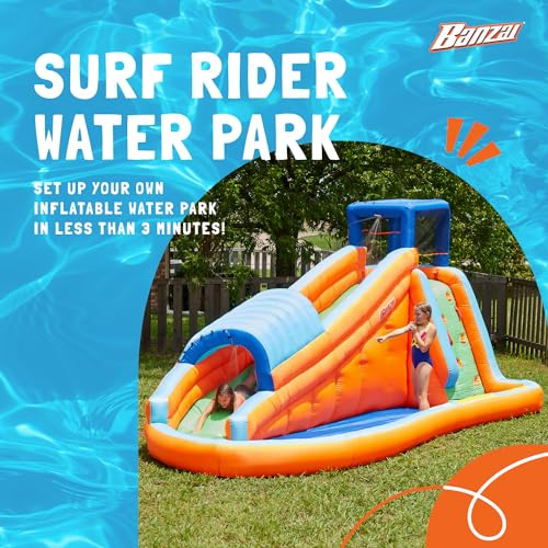 BANZAI Surf Rider Inflatable Water Park with Waterslide, Pool, and Sprinklers Multicolor