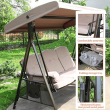 2/3-Seat Outdoor Patio Swing Chair with Adjustable Canopy, Heavy Duty Steel Frame Porch Swings, Thickened Cushions &2 Side Cup Holder, All Weather Patio Furniture(3-Seater)